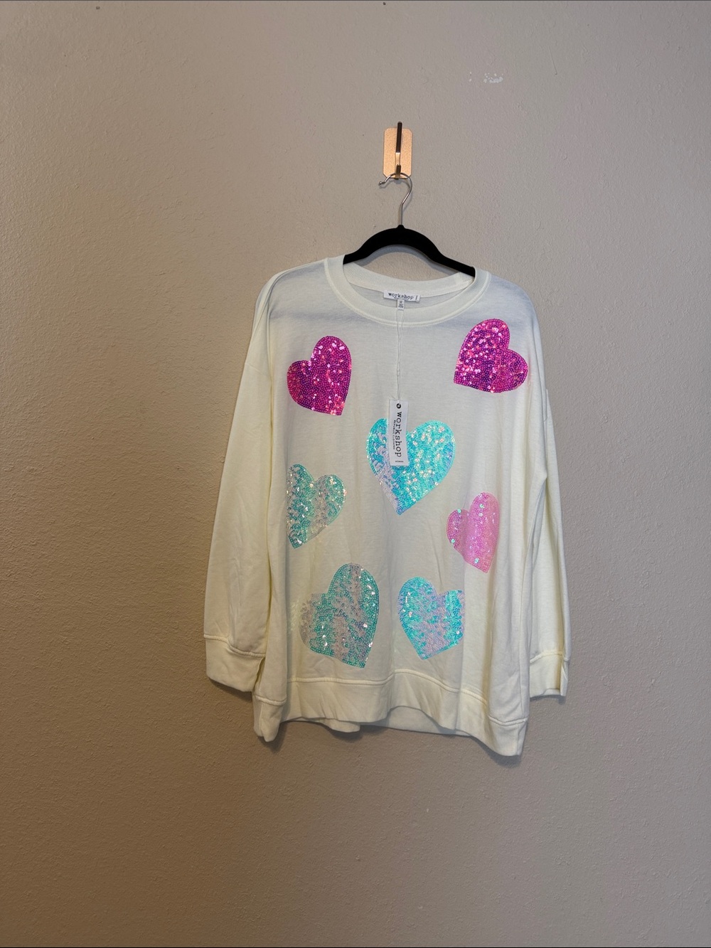 Workshop Republic‎ Clothing Sequin Heart Sweatshirt Size 1X NWT